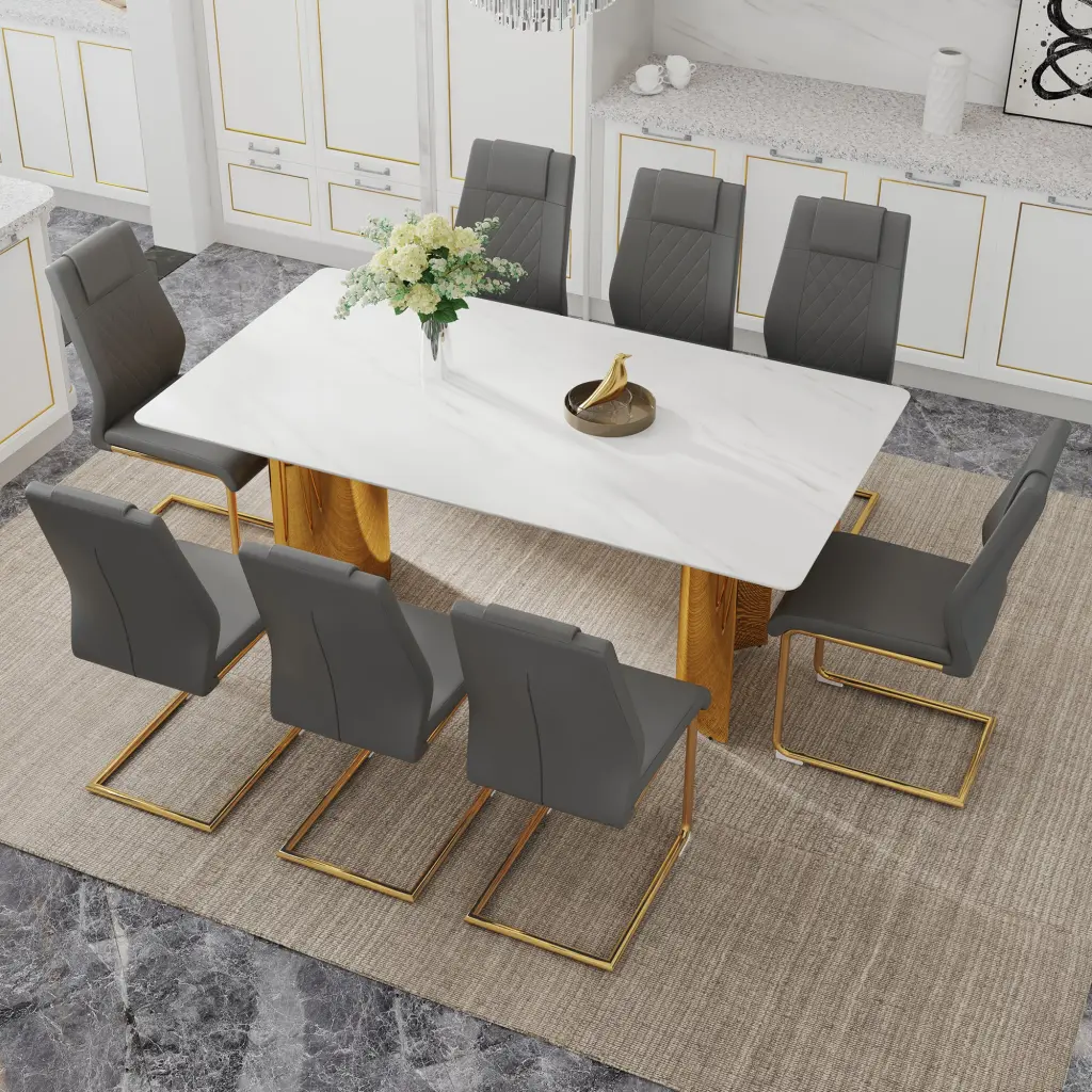 Table And Chair Set Crystal Imitation Marble Tabletop Dining Room droom w-1151