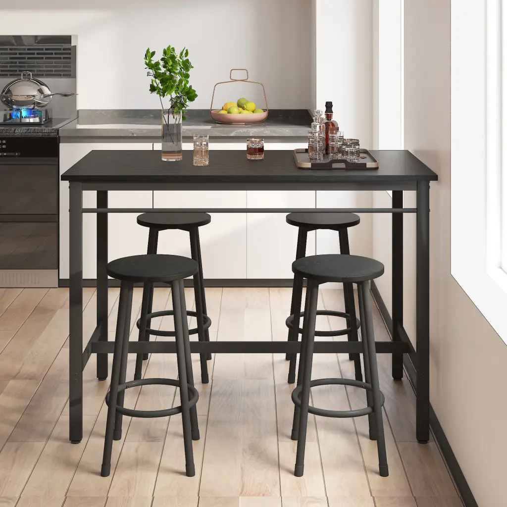 5 Piece Rural Kitchen Table Four Bar Stools Metal Frame And MDF hs furniture