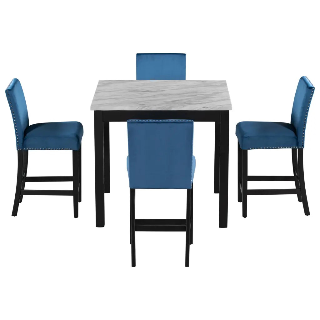 5 Piece Counter Height Dining Table Set Faux Marble Top and Chairs inspirit
