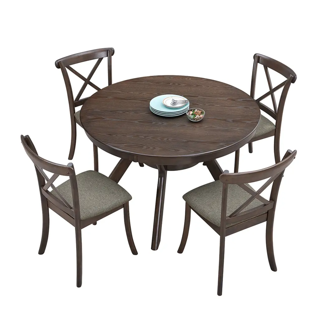 Mid Century Modern Round Rubber Wood Dining Table Set Kitchen And Dining Room justone