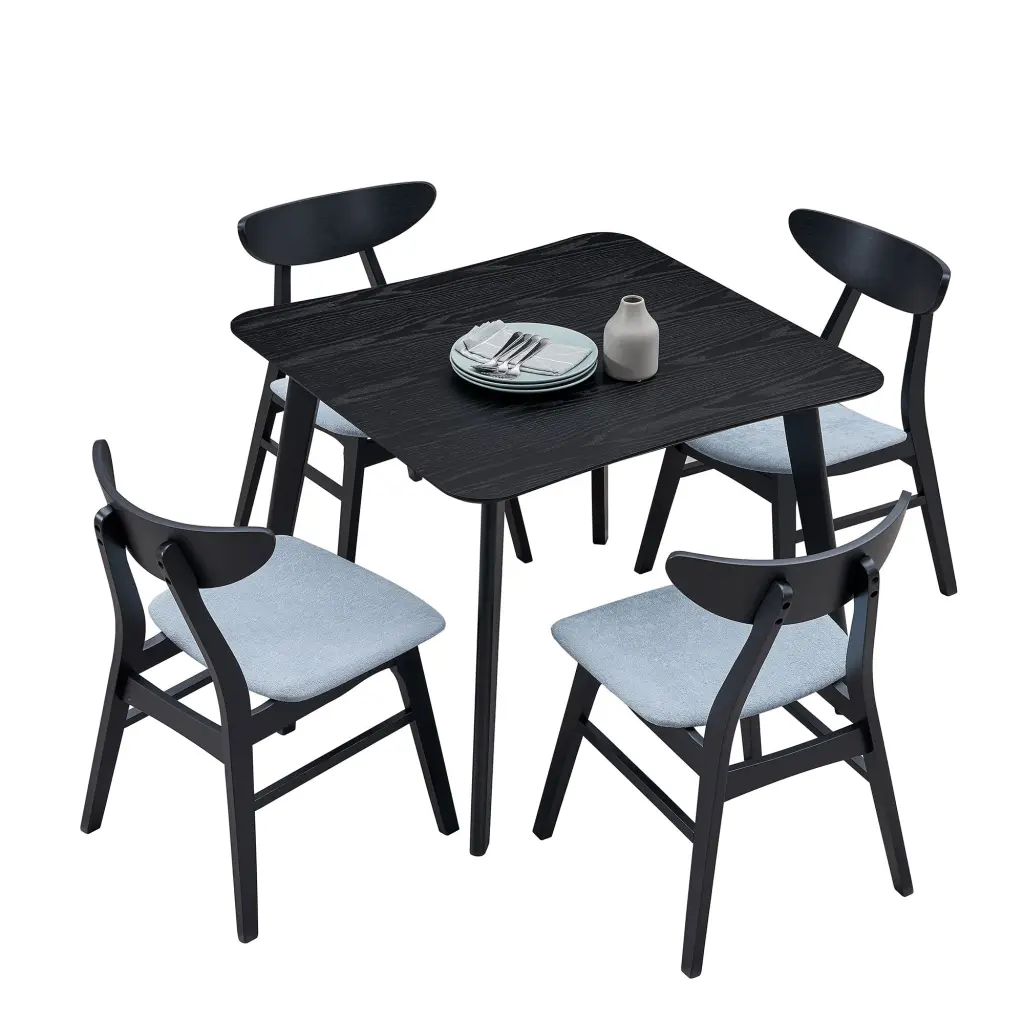 1 Table 4 Chairs Wooden Dining Table Set Modern Effortless Design Square justone