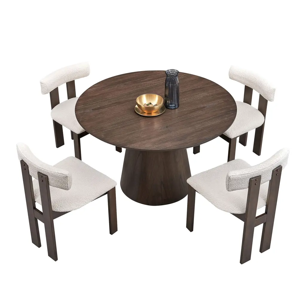 1 Table 4 Chairs Wooden Dining Table Set Modern Round MDF Kitchen Dining Room Furniture justone
