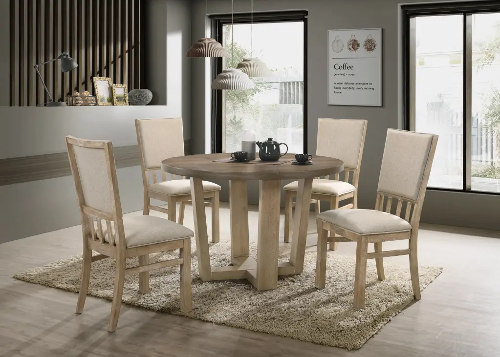 Brutus Vintage Walnut 5 Piece 47 Inch Wide Contemporary Round Dining Table Set lilola home