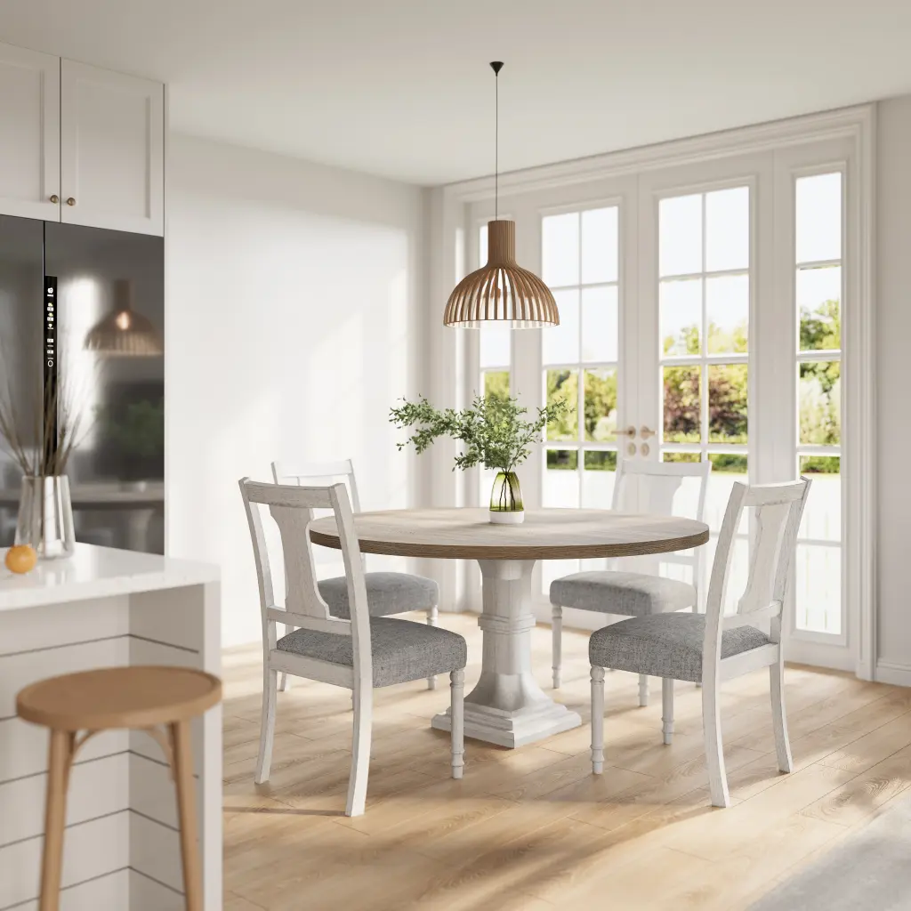 Tannen 59 Inch Round White And Gray 5 Piece Dining Table Set Modern Kitchen Furniture lilola home