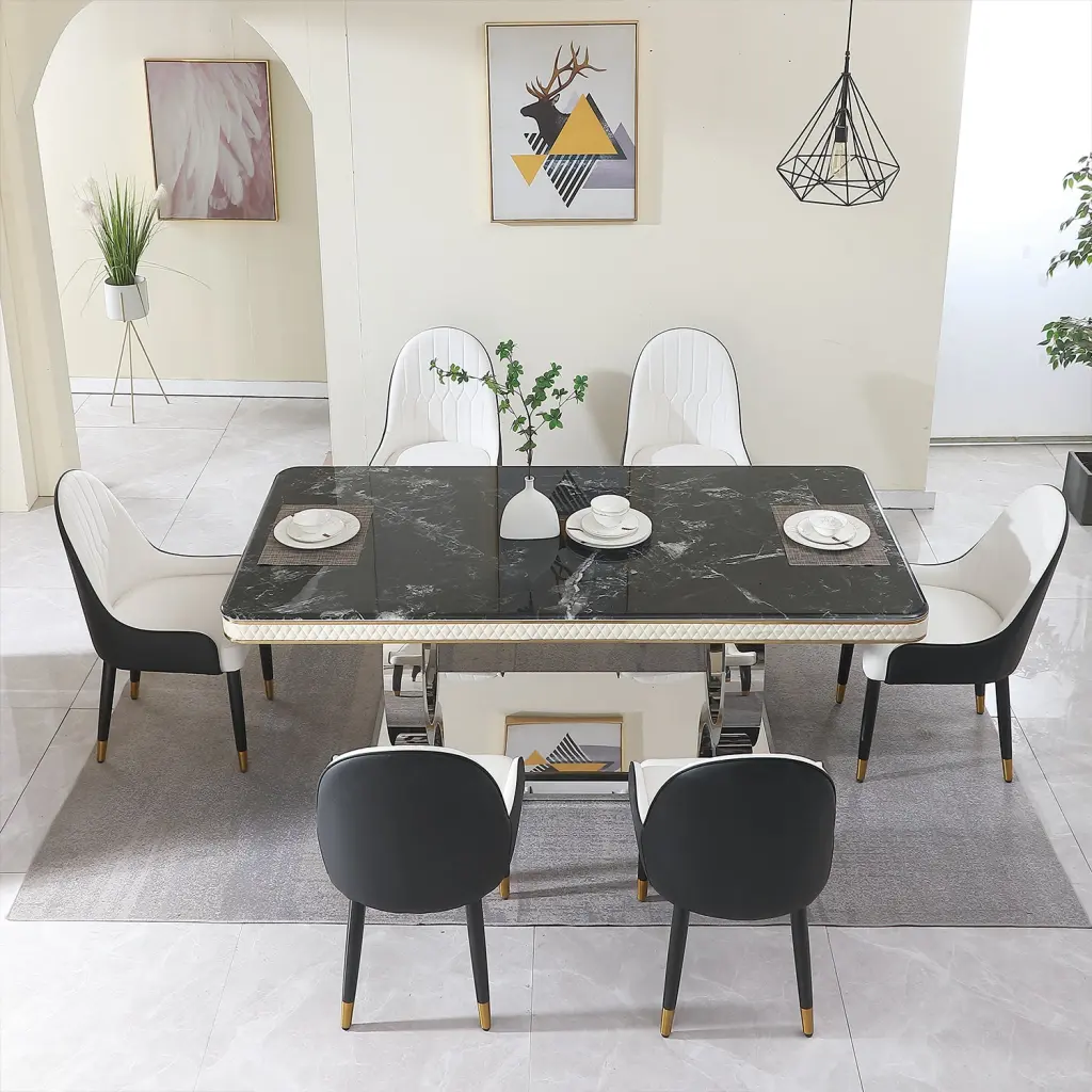 Premium Modern Dining Table 78.7 Inch Black Dining Table 6 Chairs Set montary