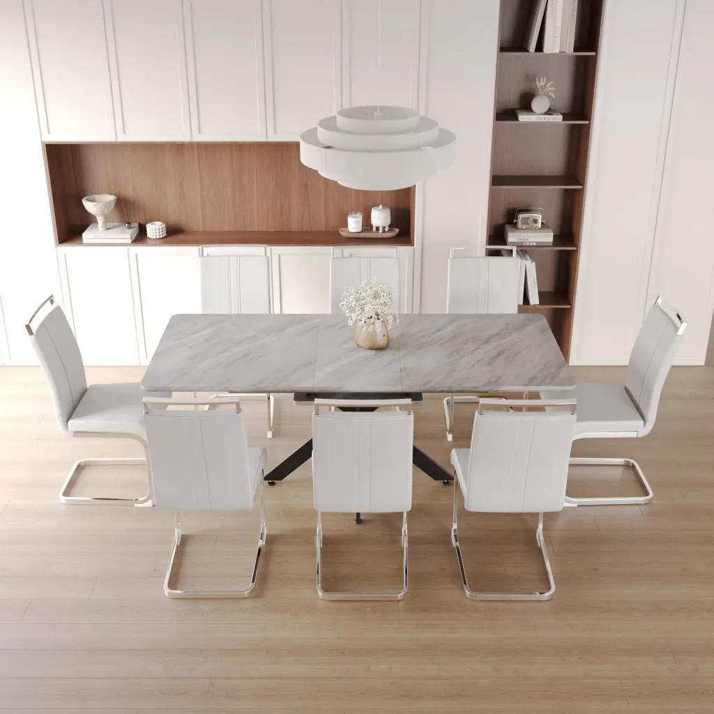62.4 to 78.15 Inch Extendable Dining Table Set 6-8 People nuoli furniture