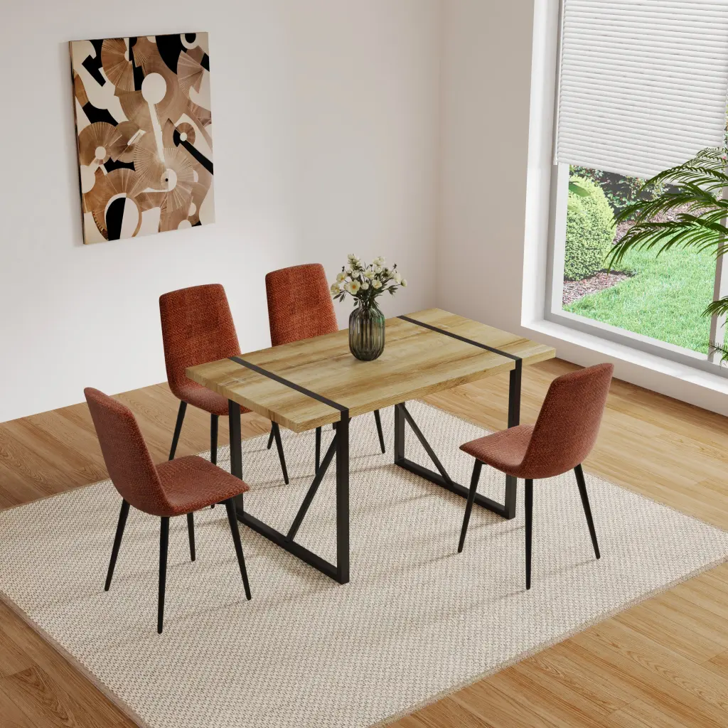 MDF Timber Colour Dining Table Set 4 And Modern Dining Chairs Mid Century nuoli office furniture