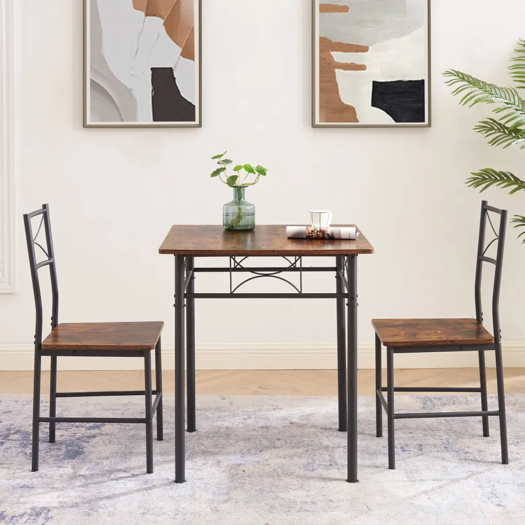 3 Piece Kitchen Dining Room Table Set Retro Brown Chair Antique Brown Finish rnb