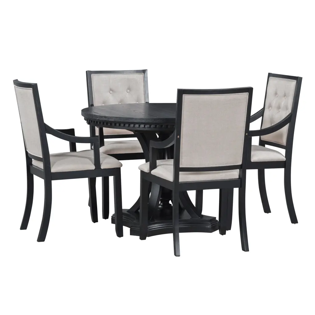 Retro 5 Piece Extendable Round Dining Table Set 4 Chairs Kitchen rnb