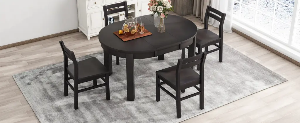Farmhoutilize 5 Piece Extendable Round Dining Table Set Storage Drawers topmax