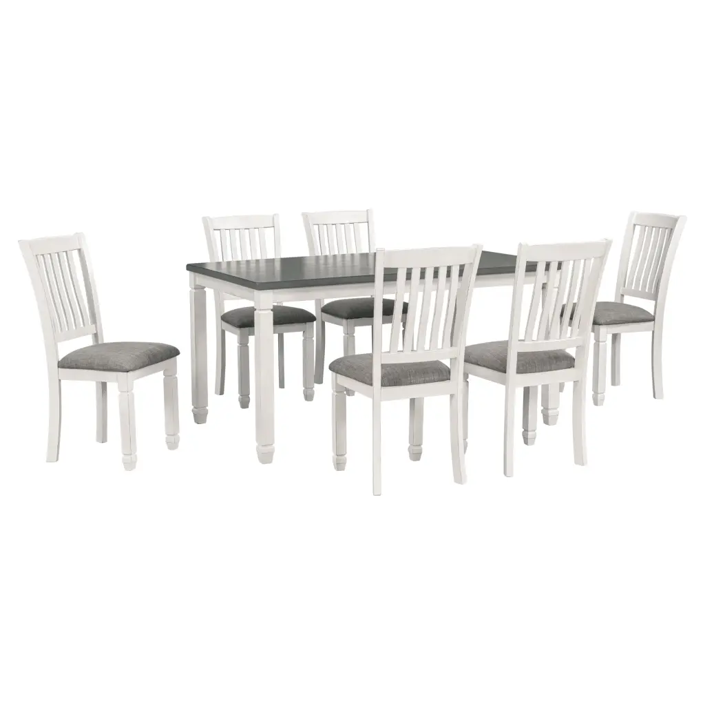 7 Piece Dining Table Set Wood Table and 6 Upholstered Chairs trexm