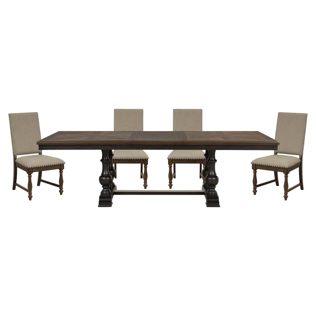 Traditional 5 Piece Dining Set Table Extension Leaf And 4 Side Chairs Kitchen Dining Room kanepe