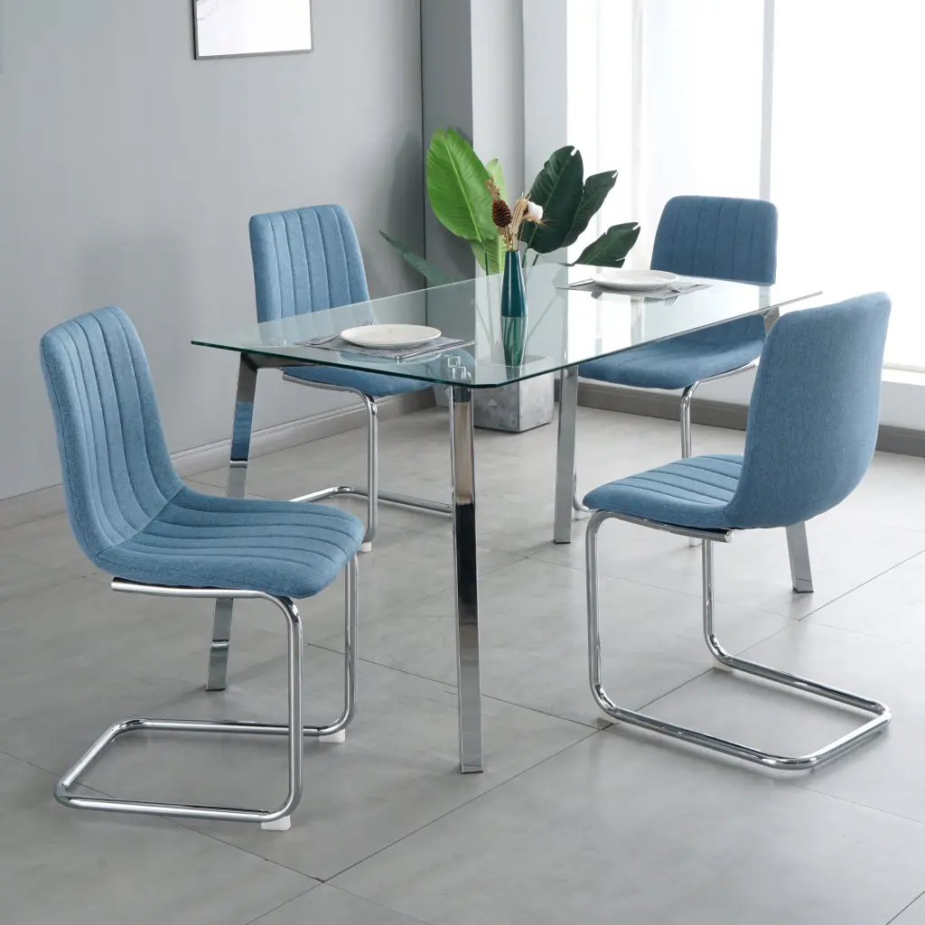 Dining Furniture 63 Inch Table Four Chairs 0.3 Inch Clear Tempered Glass youngmagic