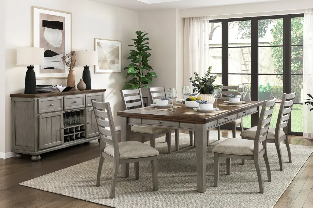Gray Finish Traditional Style 7 Piece Dining Set Drawers Table And 6 Chairs kanepe