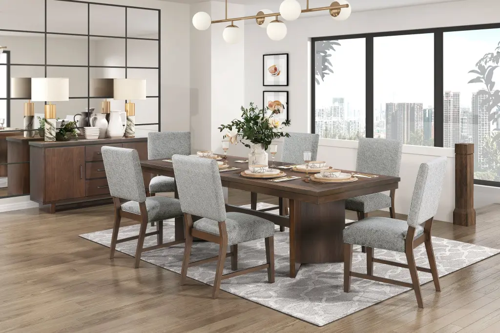 Walnut Finish Modern Dining Set 7Pc Table Self Storing Extension Leaf kanepe