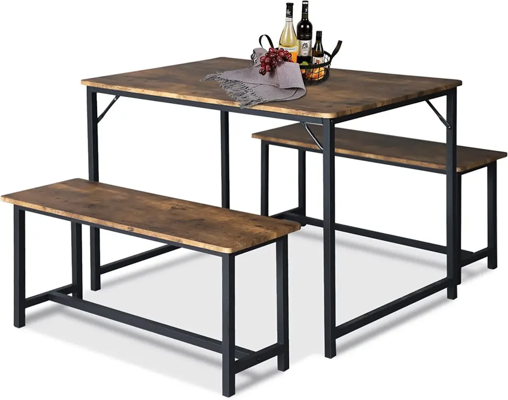 3-Piece Kitchen Table Set 2 Benches Timber Dining Table 4 People w2181