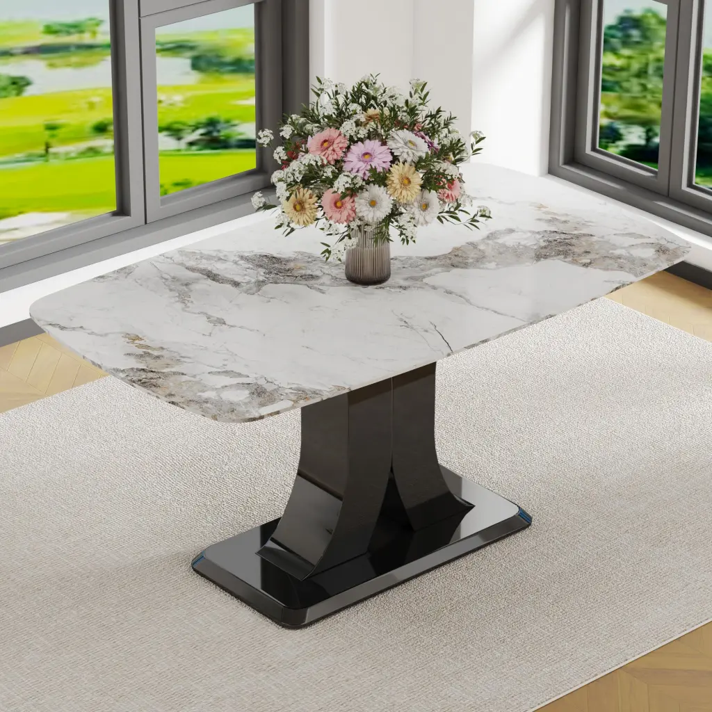 Rectangular 63 Inch Marble Dining Table Opulent Dining Room Furniture a-q house