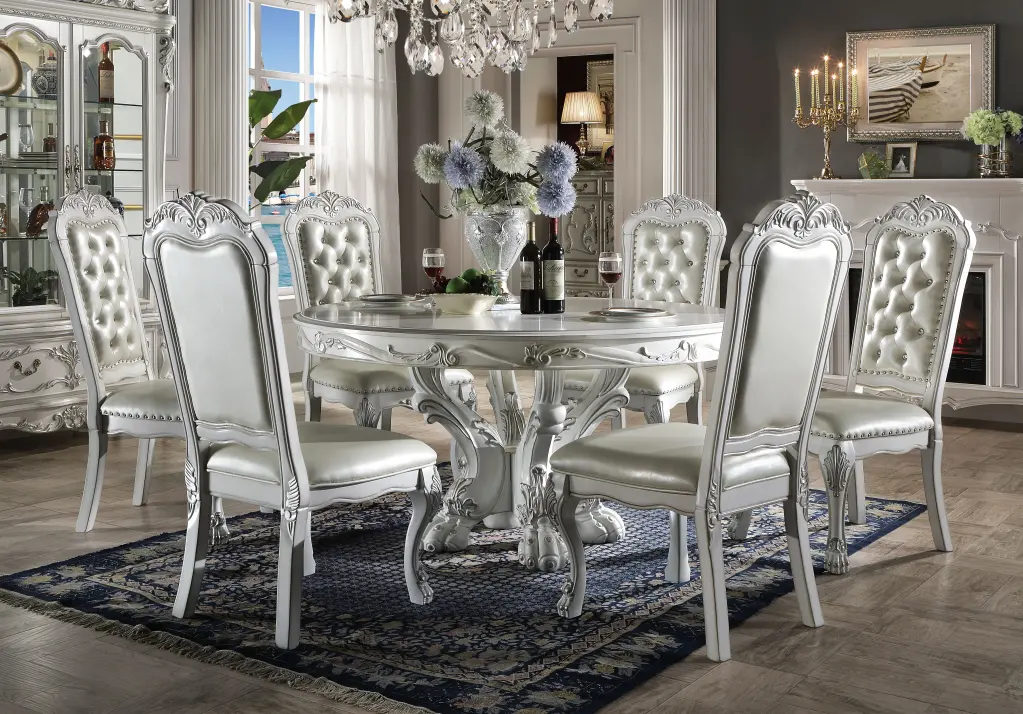 Dresden Round Dining Table Bone White Finish Dn01700 White MDF Kitchen Table acme onsite store