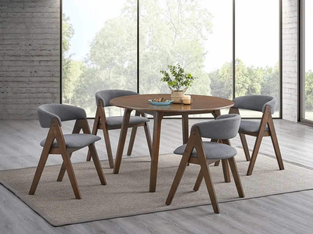 Keiki Round Dining Table Walnut Finish Solid Wood Kitchen acme onsite store