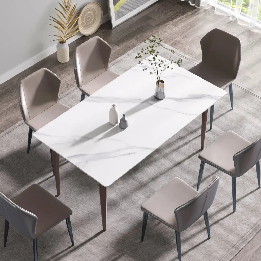 63 Inch Modern Artificial Marble White Straight Edge Metallic Leg Dining Table atunus