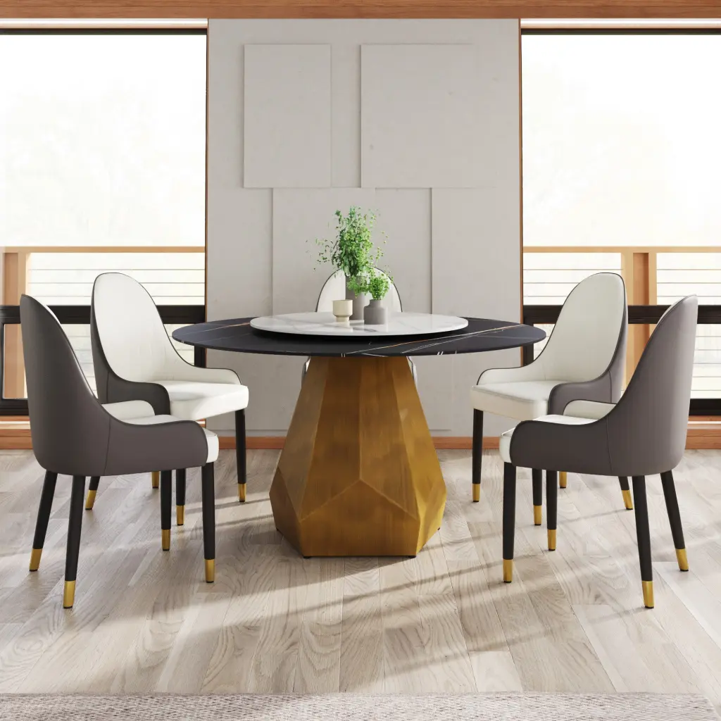 53 Inch Round Marble Dining Table Metal Base Seats 6 atunus