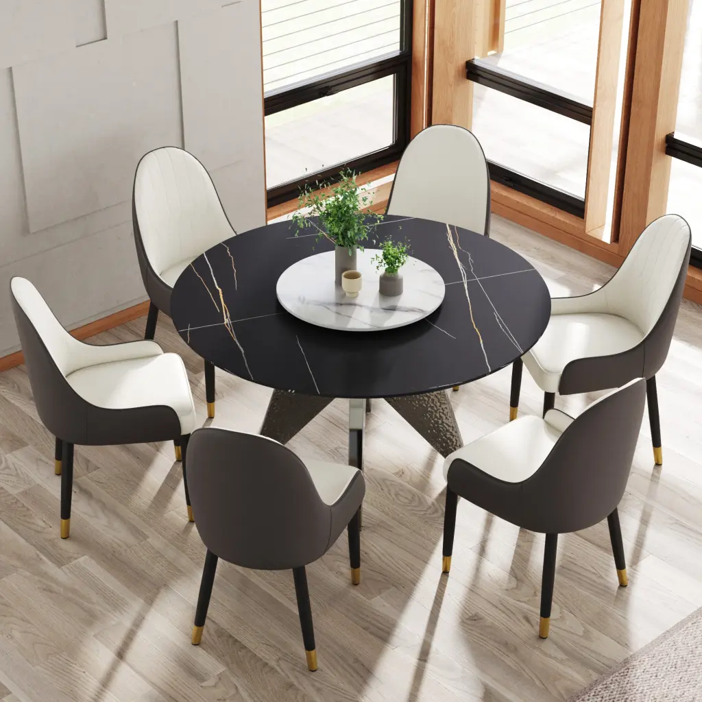 53 Round Marble Dining Table Silver Stainless Steel Base atunus