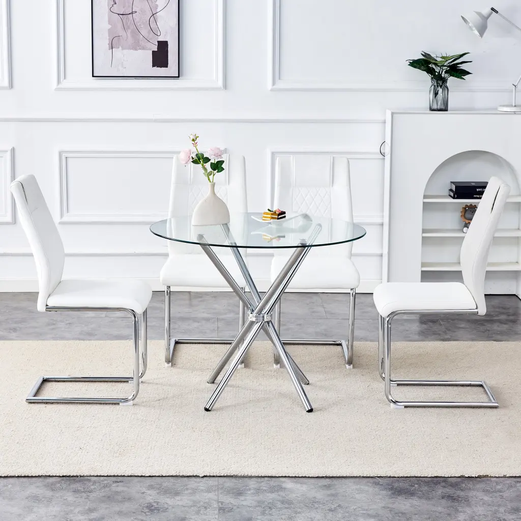 36.6 Inch Round Clear Crystal Dining Table Unique Design and Chair Set droom w-1151