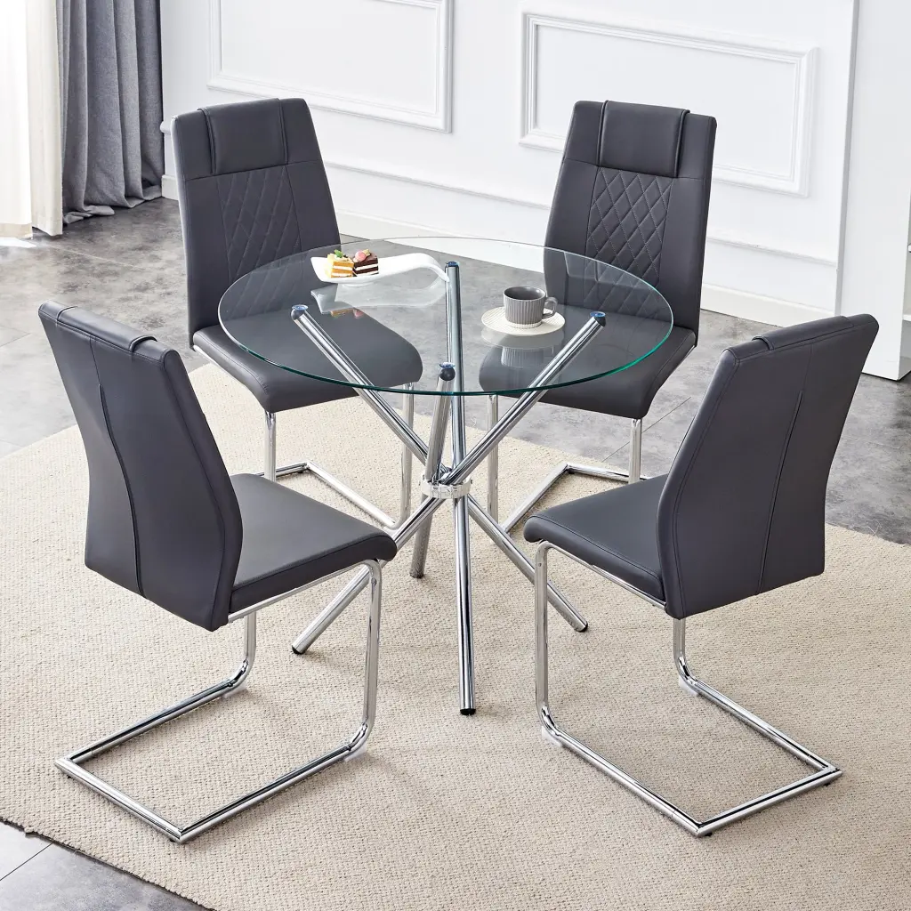 36.6 Inch Round Clear Glass Dining Table Unique Design droom w-1151