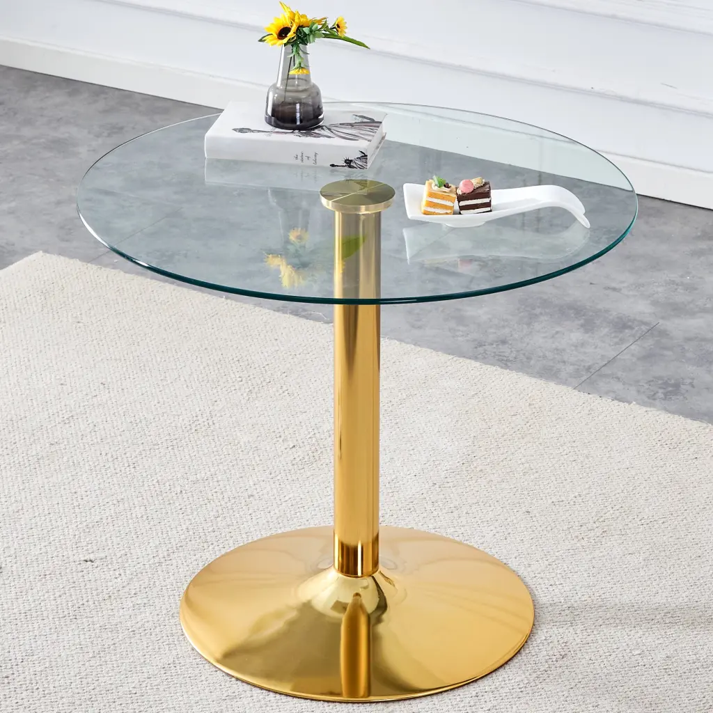 35 Inch Diameter Glass Top Modern Minimalist Round Dining Table droom w-1151