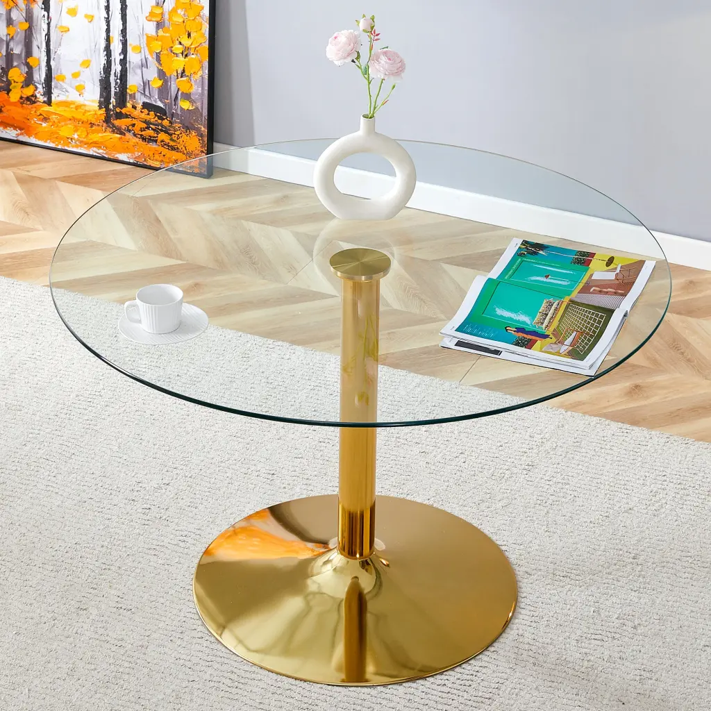 47 Inch Diameter Modern Minimalist Round Glass Top Dining Table droom w-1151