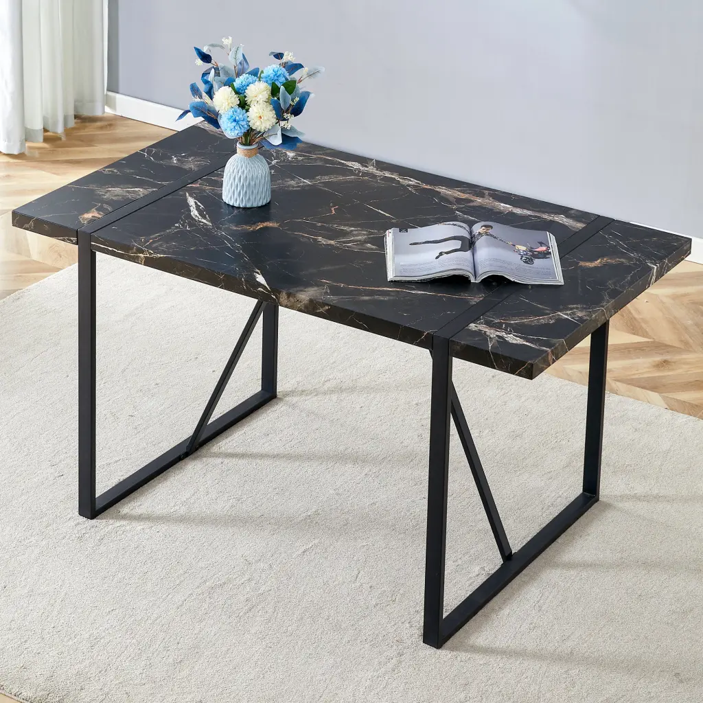 Industrial Rectangular Mdf Black Dining Table 4-6 People 1.5 Inch Thick Top droom w-1151