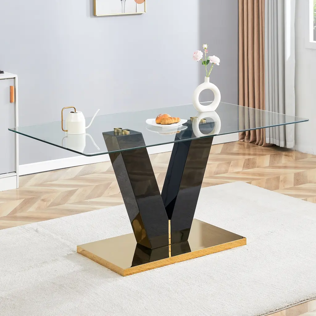 Large Modern Minimalist Rectangular Crystal Dining Table 6-8 People Tempered Glass Top droom w-1151