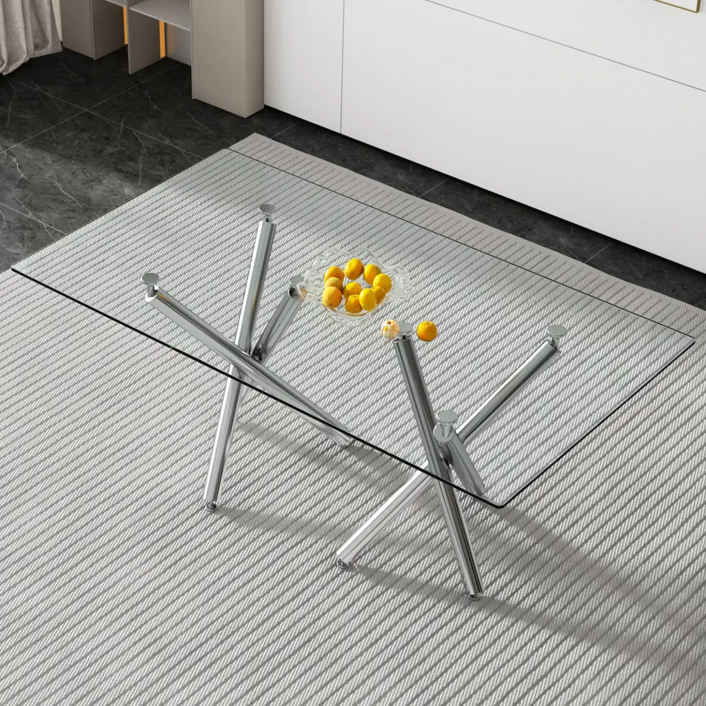 Large Modern Minimalist Rectangular Glass Dining Table 6-8 People droom w-1151