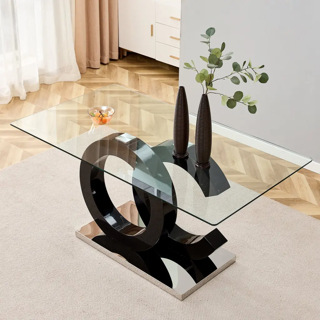 Large Modern Minimalist Rectangular Glass Dining Table 6 To 8 People droom w-1151