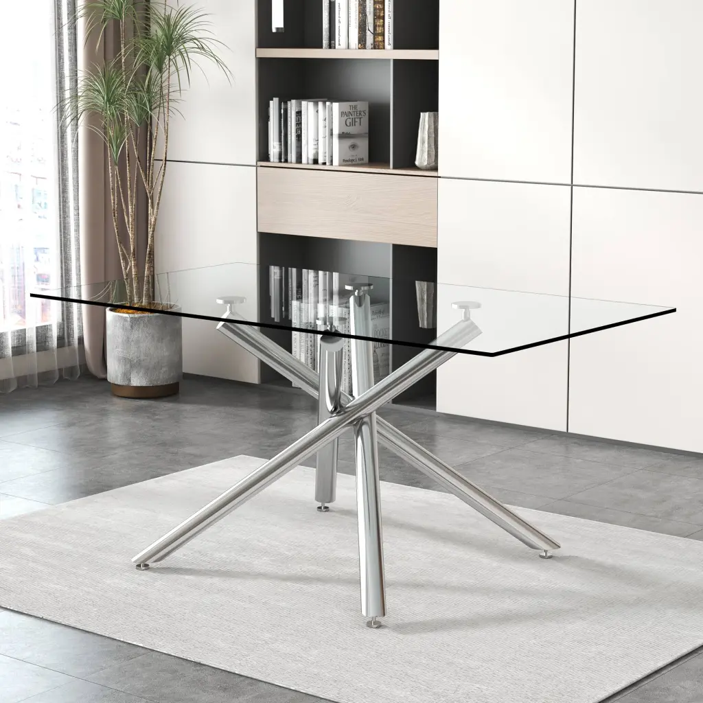 Large Modern Minimalist Rectangular Glass Dining Table 6-8 People 0.31 Inch Tempered Glass droom w-1151