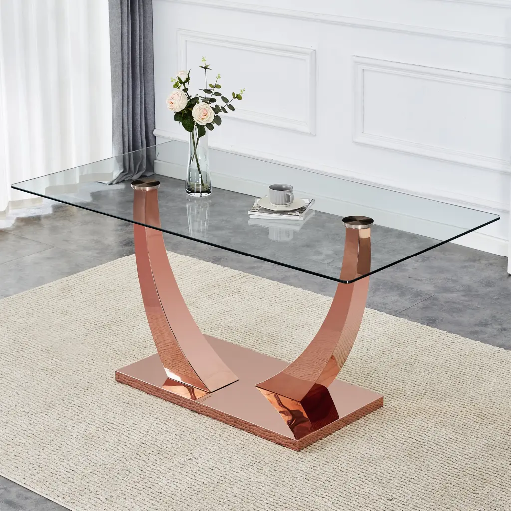 Modern Minimalist Rectangular Crystal Dining Table 0.4 Inch Thick Tempered Glass droom w-1151