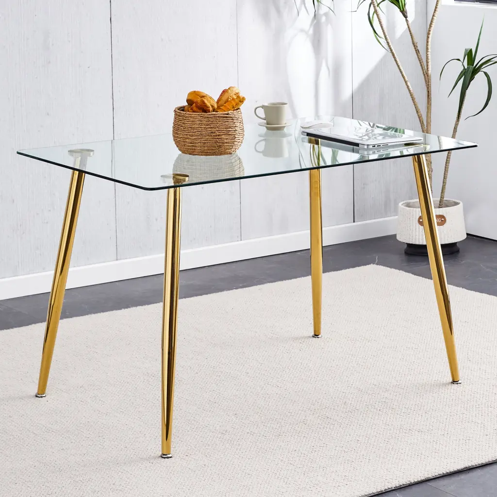 Modern Minimalist Rectangular Glass Dining Table 4-6 People 0.31 Inch Tempered Glass droom w-1151