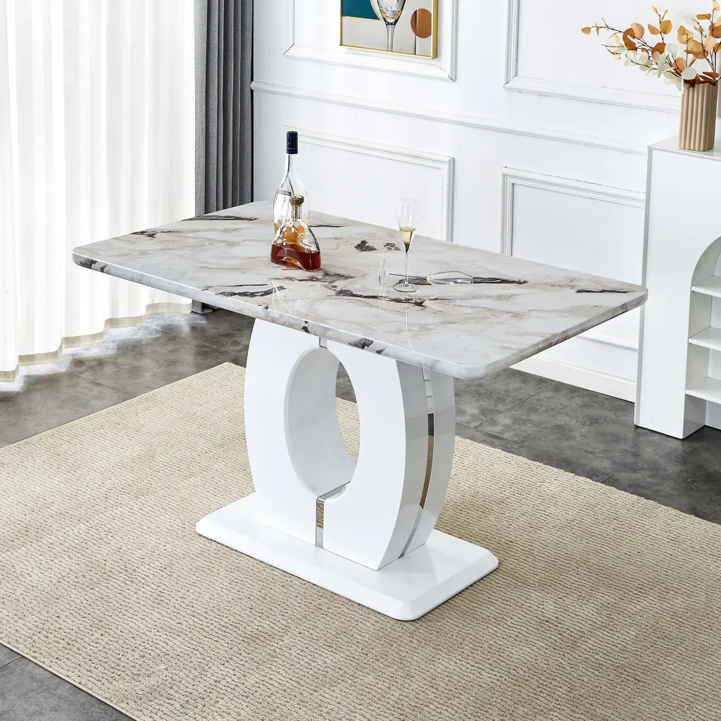 Modern Minimalist White Marble Patterned Dining Table and Bar Table droom w-1151