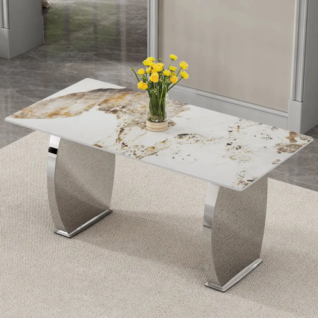 Modern Rectangular Dining Table Imitation Stone Plate Top droom w-1151