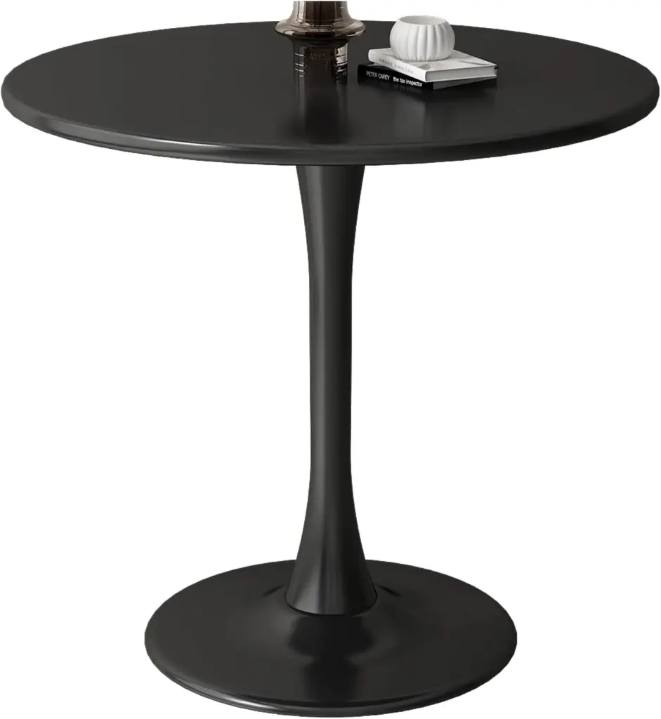 Black Round Modern Dining Table MDF Top Alloy Metal Base Tulip Design eheng