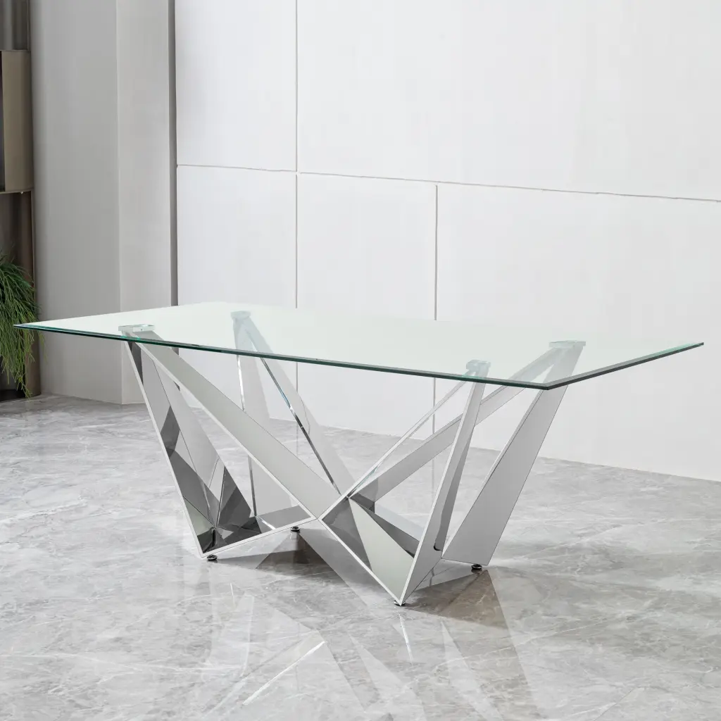 78 Inch Clear Crystal Dining Table Sleek Stainless Alloy Metal Base foshan dahui furniture co.-ltd.