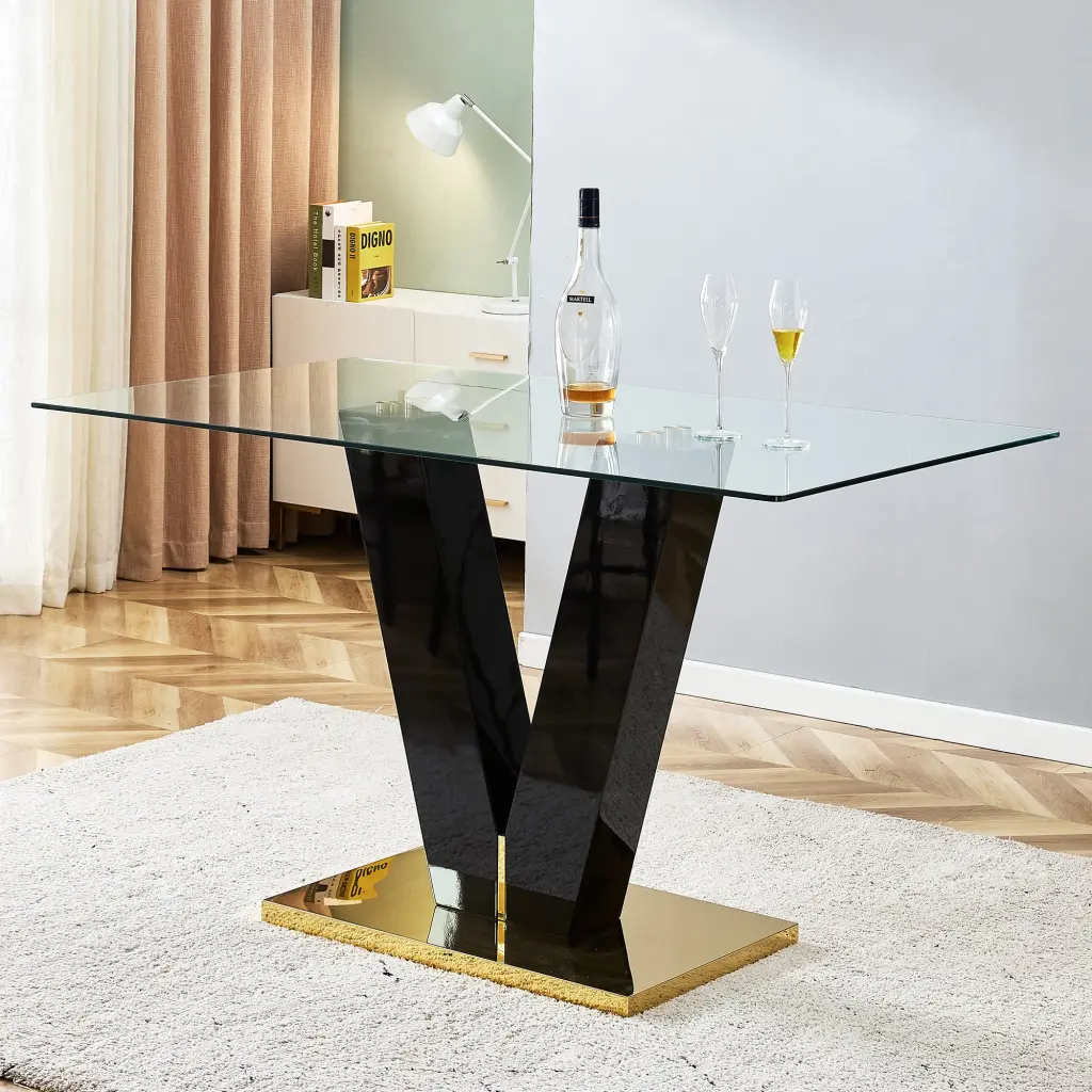 Large Modern Minimalist Rectangular Crystal Dining Table 6-8 People Glass Top furniture