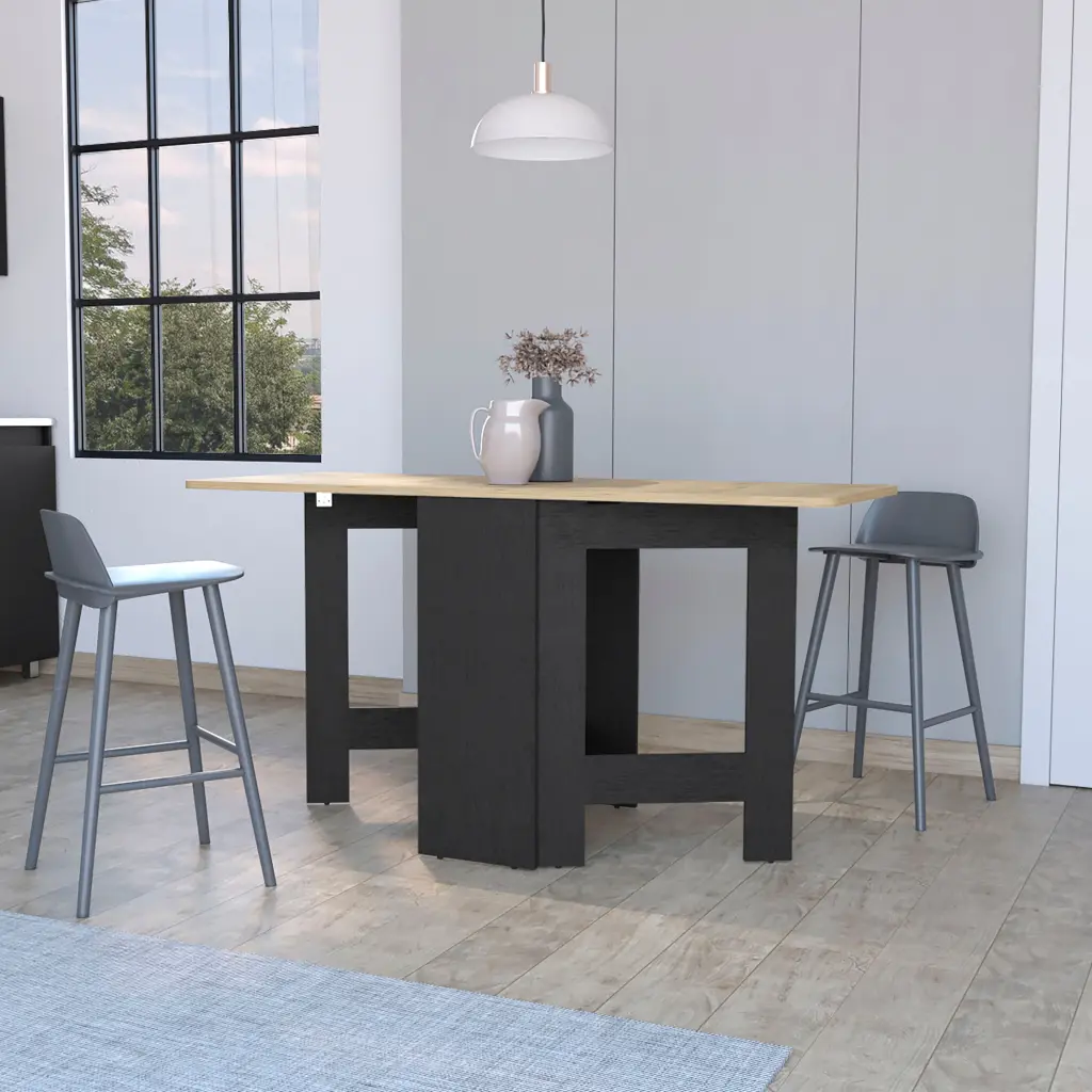 Cole Black and Macadamia Folding Dining Table Black and Brown furniture max