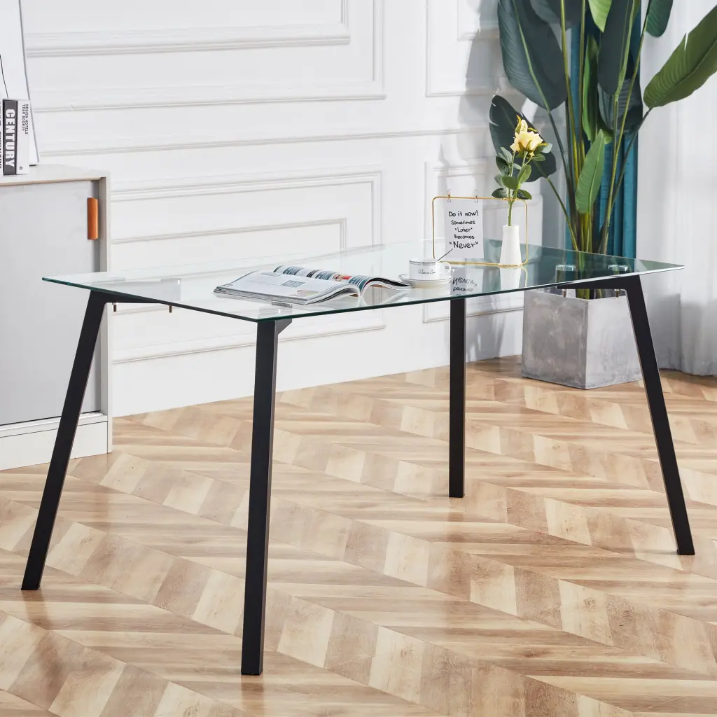Modern Minimalist Rectangular Crystal Dining Table 4-6 0.31 Inch Tempered Glass furniture