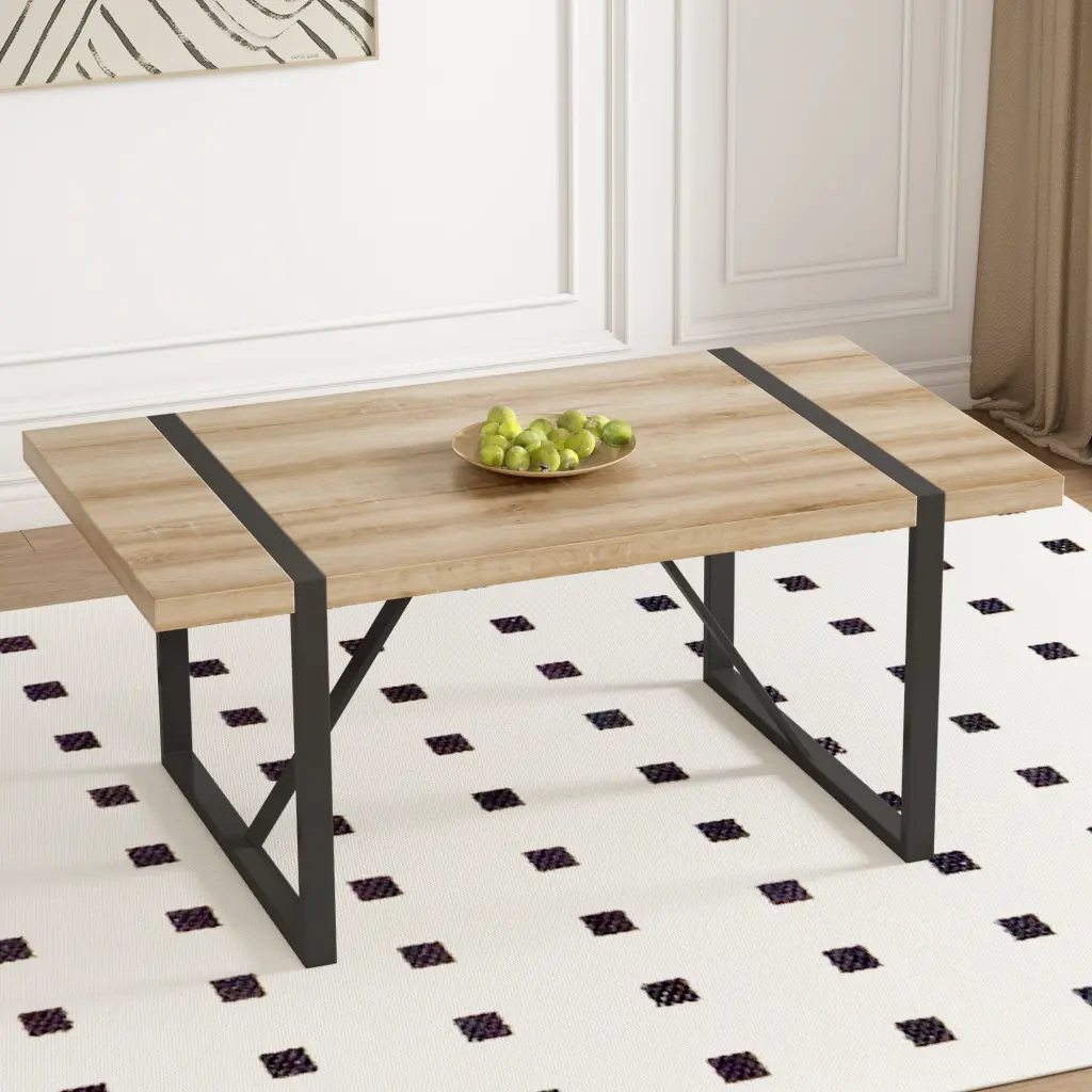 Rural Industrial Rectangular Dining Table 2.3 Inch Thick Engineered Wood furniture