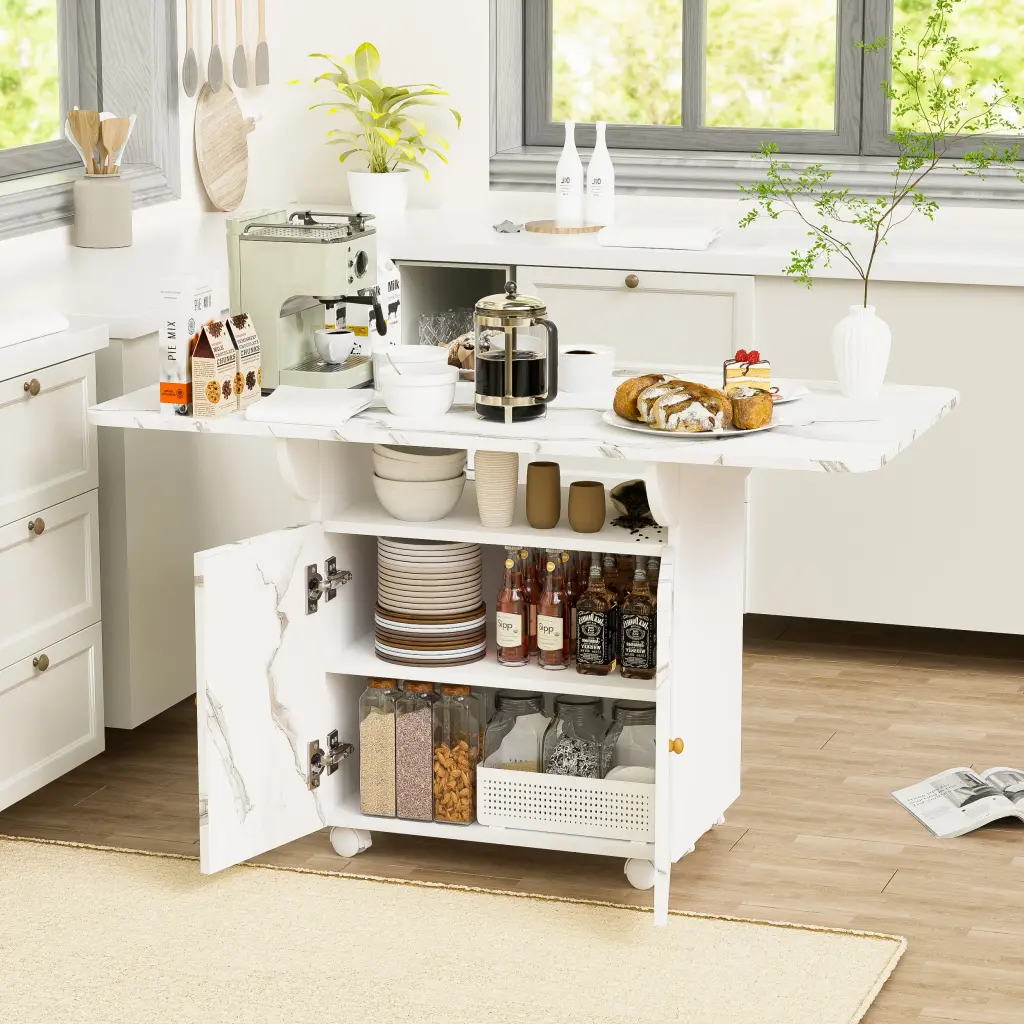 47 Inch Timber Folding Dining Table Storage Rack and Removable Cabinet furniture specialist