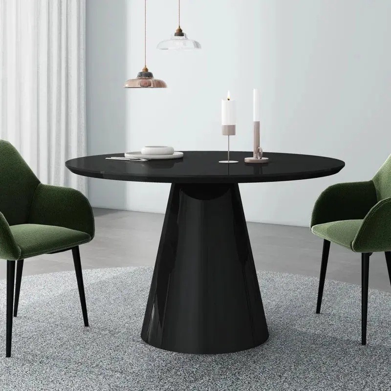 Modern Black High Gloss Minimalist Round Dining Table Black Desk glam furniture
