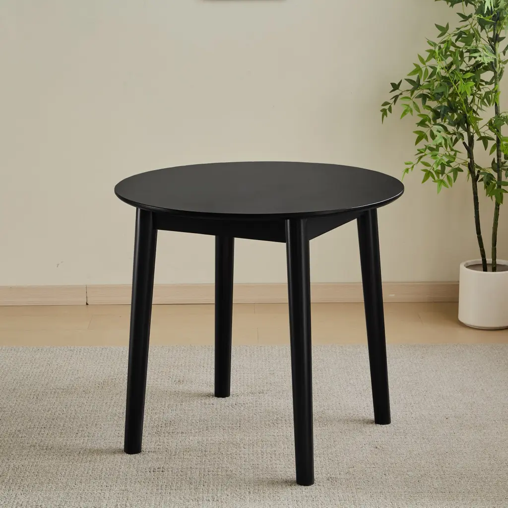 Black Round Table All Solid Timber Can Sit 2-4 People 31.5 Inch Diameter haizhijia