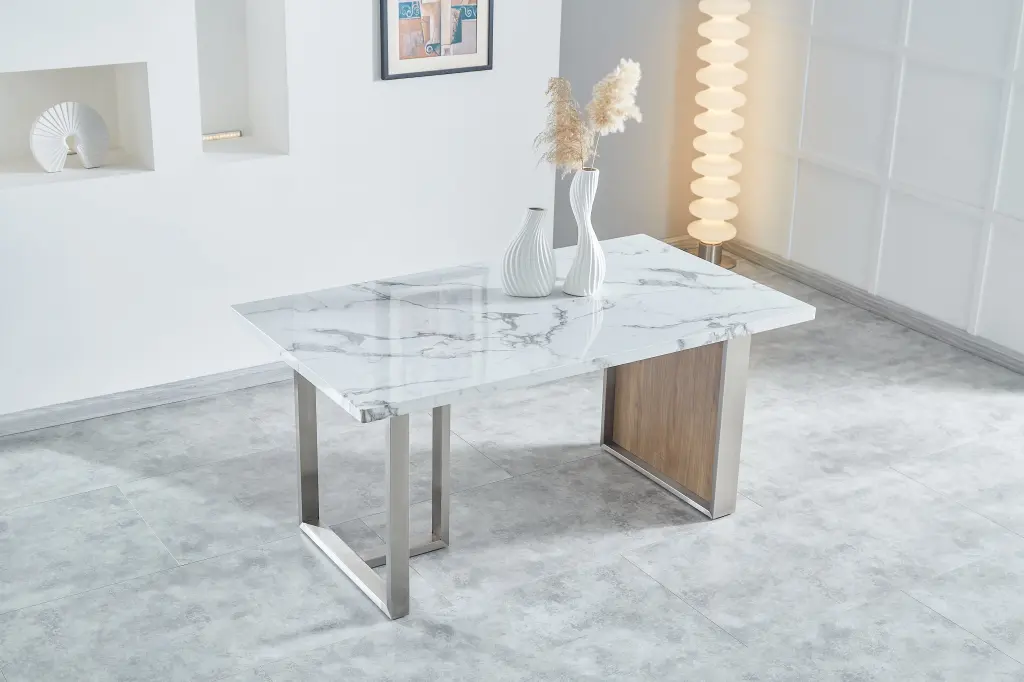 Elegant Luxurious Imitation Stone MDF Dining Table 6 or 8 Rectangular homeyhome