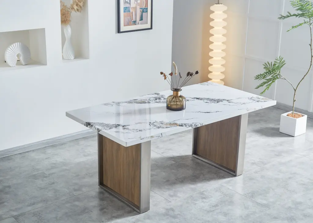 Elegant Stone MDF Dining Table 6 Or 8 Rectangular 70.8 L 35.4 W homeyhome